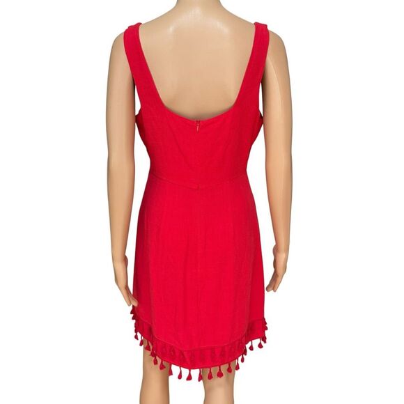 Lulus linen blend Feel the Sunshine Red Tassel Mini Dress size M - Picture 7 of 12